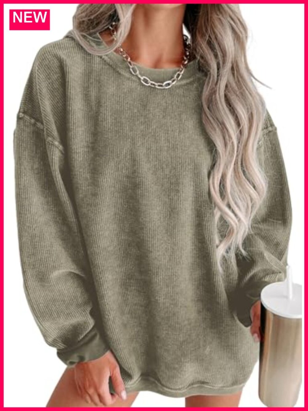 Women's Oversized Corduroy Pullover Sweatshirt Casual Crew Neck Long Sleeve